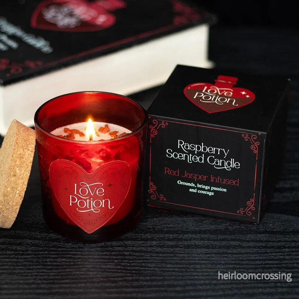 Love Potion-ljus - Hallondoftande med Jaspiskristaller