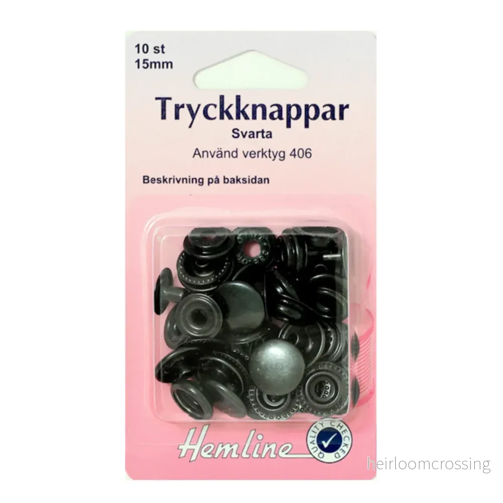Nittryckknappar 15 MM Svarta 10 St. H405