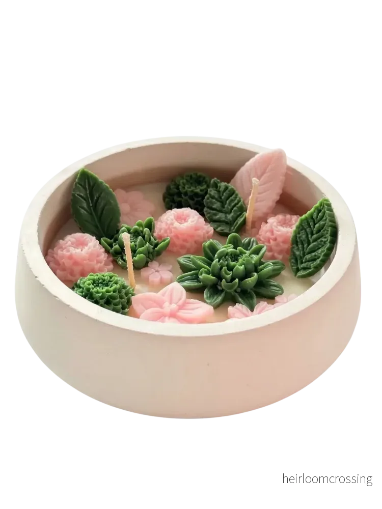 The Tiny Oasis” 3D Succulent & Pink Blossom Bowl Candle The Tiny Oasis” 3D Succulent & Pink Blossom Bowl Candle