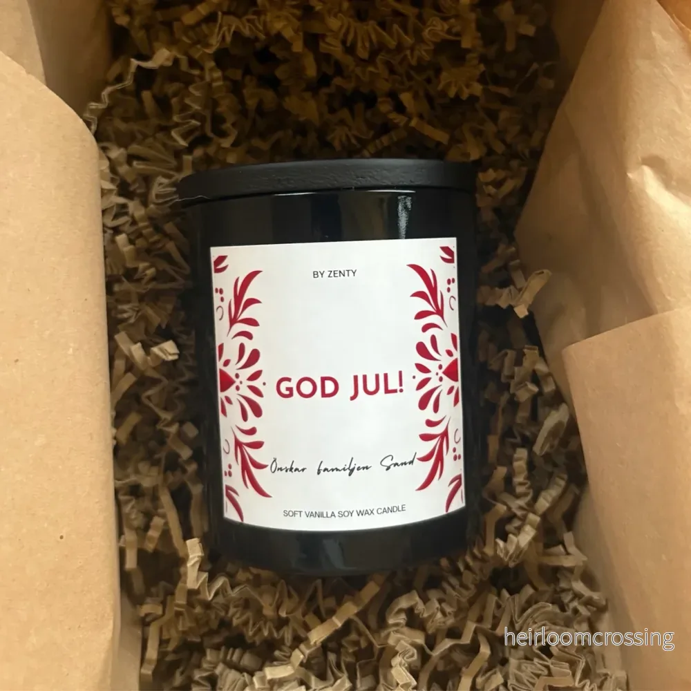 Personalised God Jul Christmas Pattern Scented Candle