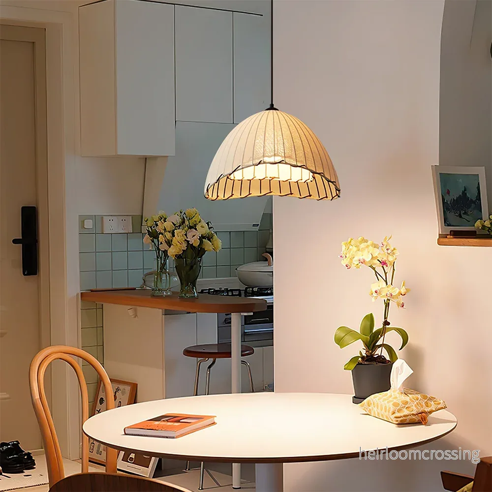 Pendellampa i linne – kupolformad wabi-sabi taklampa - Bild 3