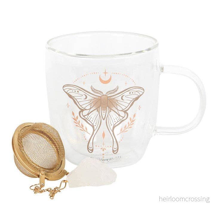Glasmugg med Tesil med Bergkristall – Light Luna Moth Glasmugg med Tesil med Bergkristall – Light Luna Moth