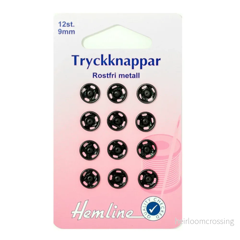 Tryckknappar 9 mm Svarta 12 st