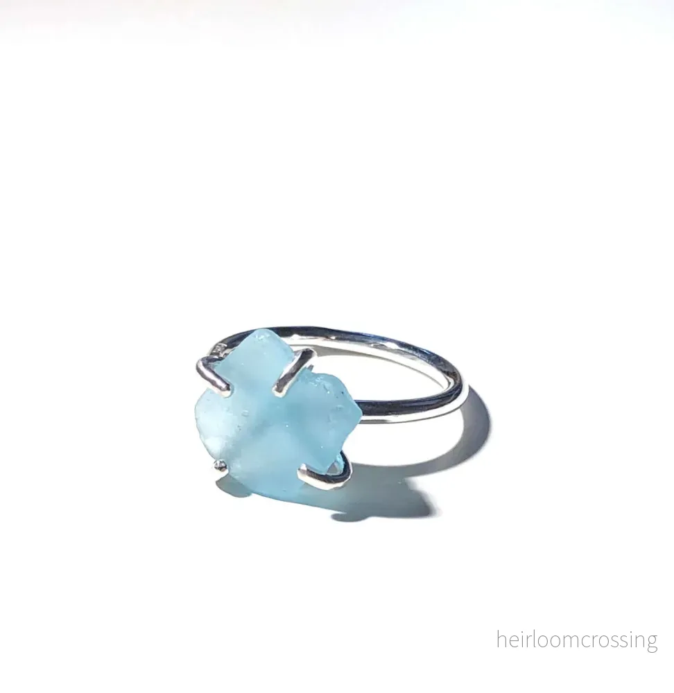 Silverring med strandglas Aqua Silverring med strandglas Aqua