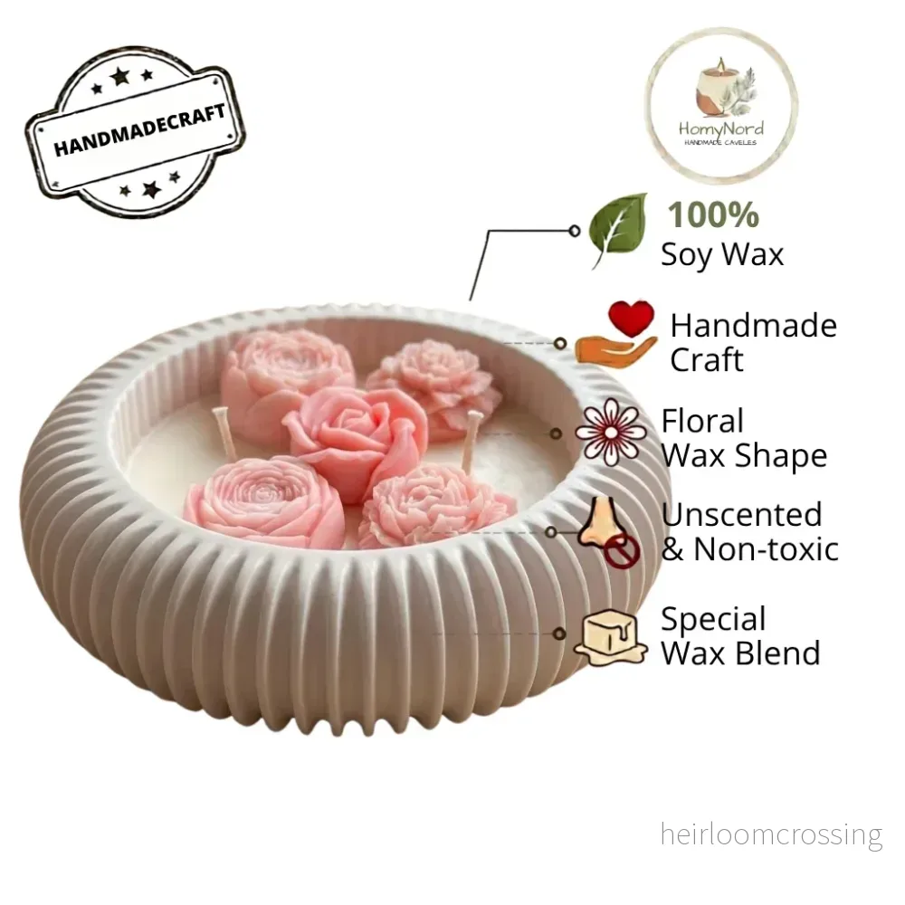 Ribbed Blossom" Dual-Wick Peony & Rose Ribbed Bowl Candle - Bild 3