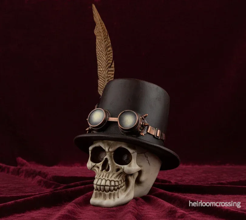 Steampunk Skull Ornament With Tophat And Feather