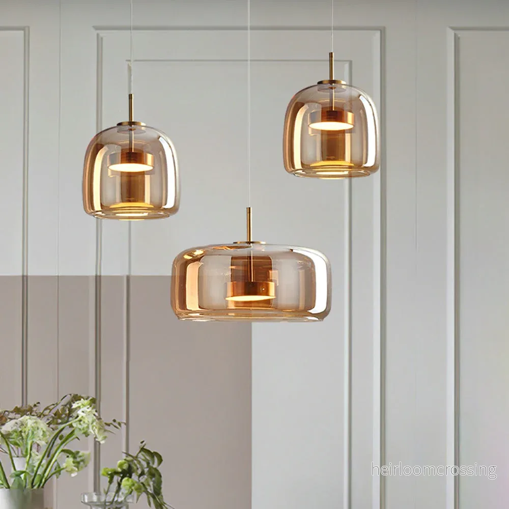 Pendellampa i tonat glas – retro taklampa i bärnsten, rök eller klart glas