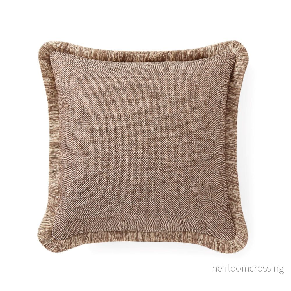 Pillow cover - Quilted Fringe Pillow Cover - Beige & Brown, Brown blended fringe