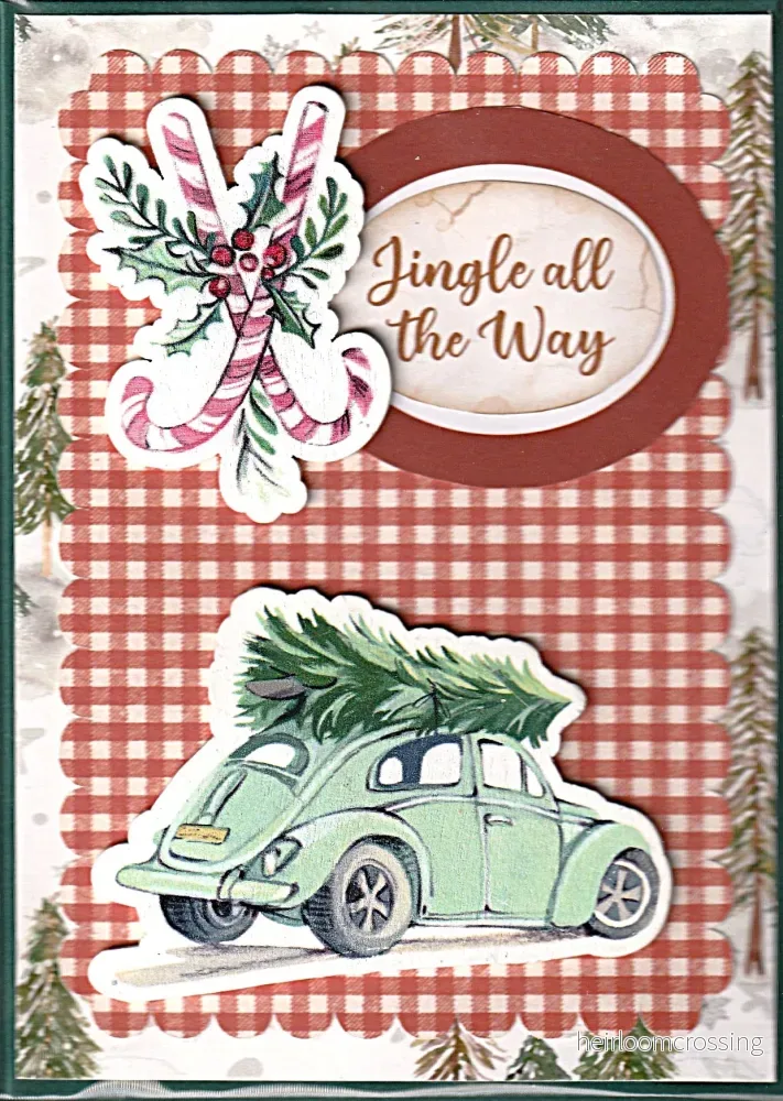 Handgjort gratulationskort i storlek A6, bil, ”Jingle all the way”