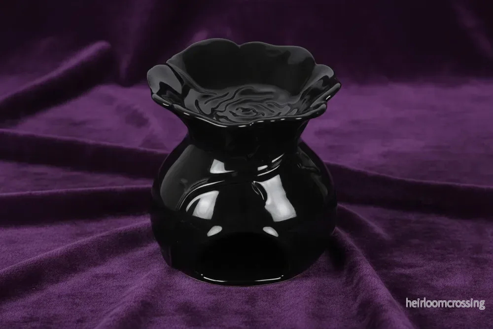Svart rosoljebrännare - Gotisk keramisk värmeljusbrännare - Bild 2