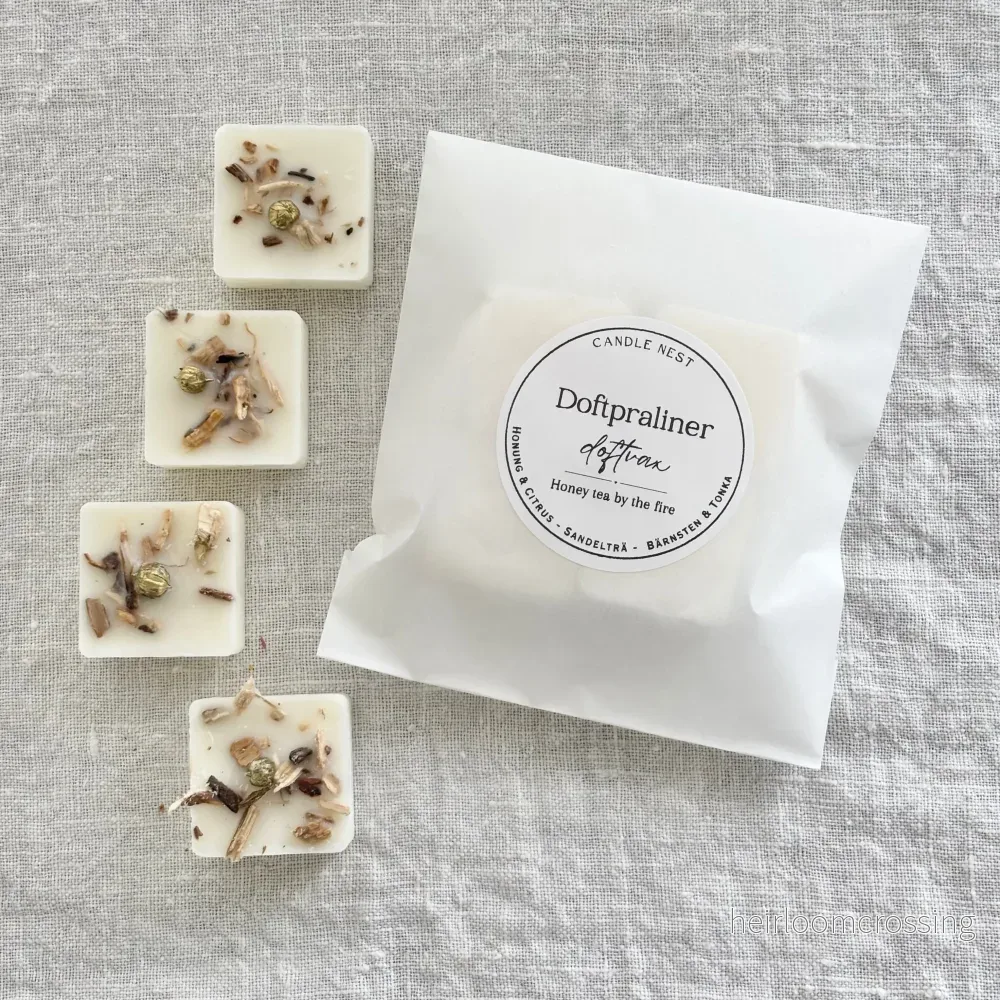 Doftvax – söta tobaksblad & honung för aromalampa – Honey Tea by the Fire (4 Doftpraliner™)