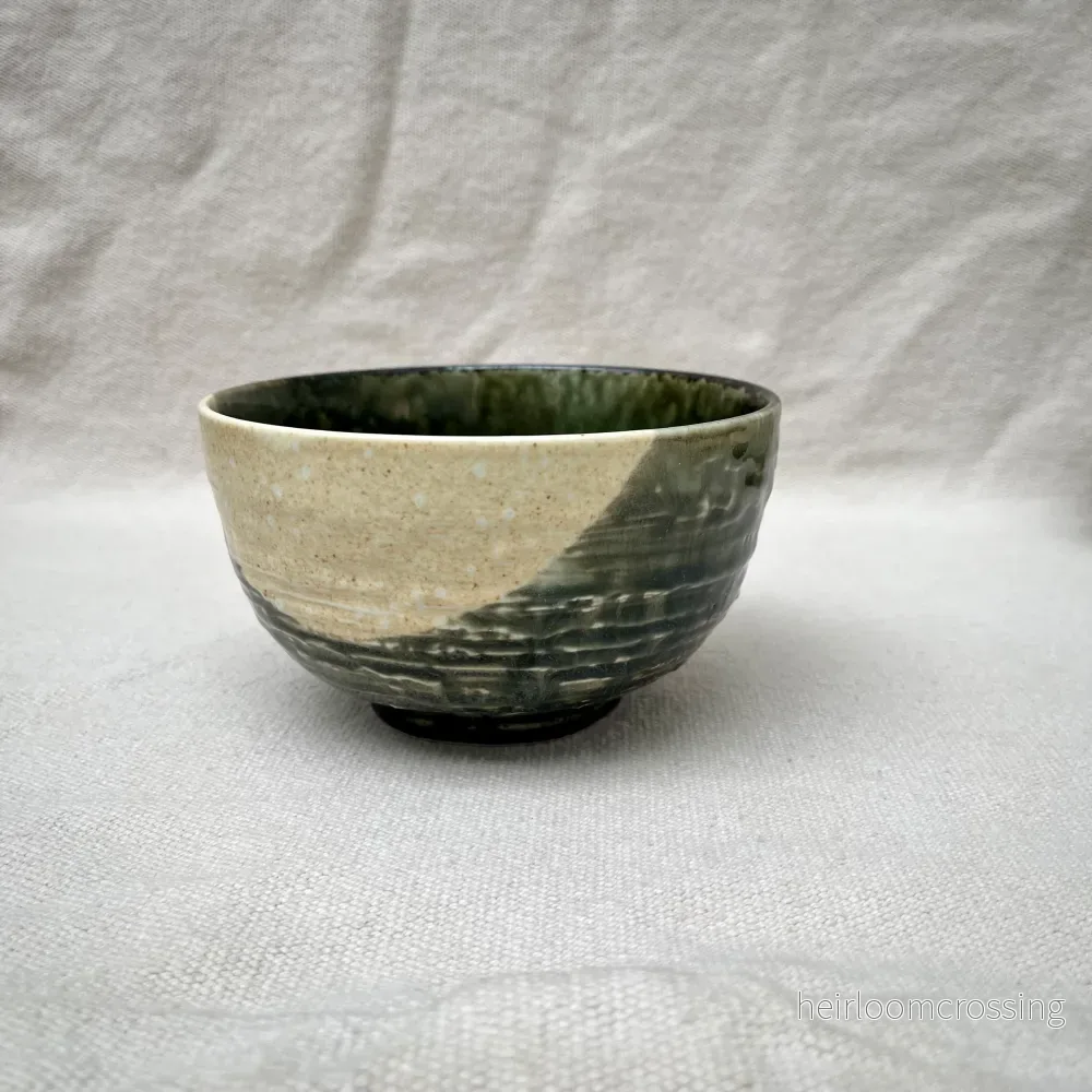 Donburi-skål beige-grön "Rokube"