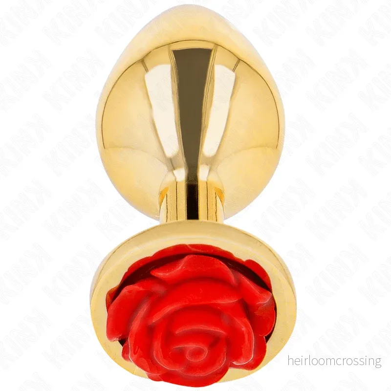 Kink Gold Rose Plug (S) – Red Rose Stainless Steel Anal Toy