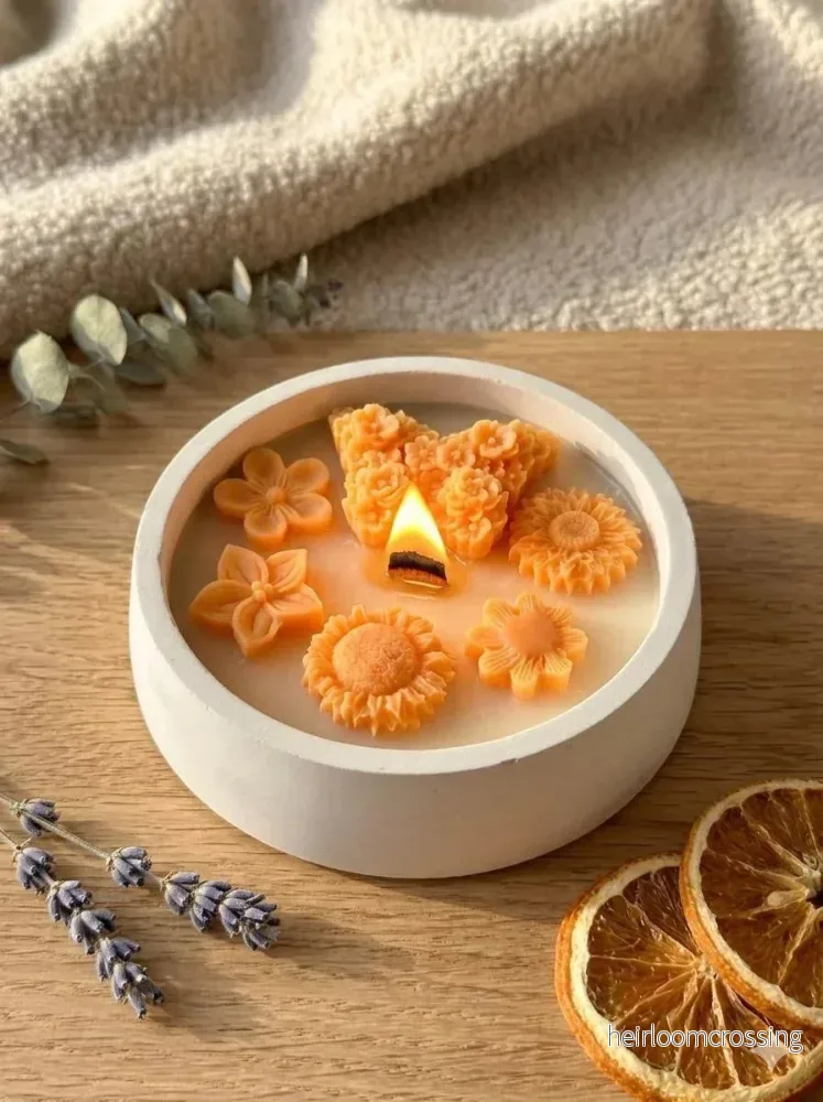 Enchanted Meadow" Butterfly & Flower Concrete Wood Wick Candle - Bild 2
