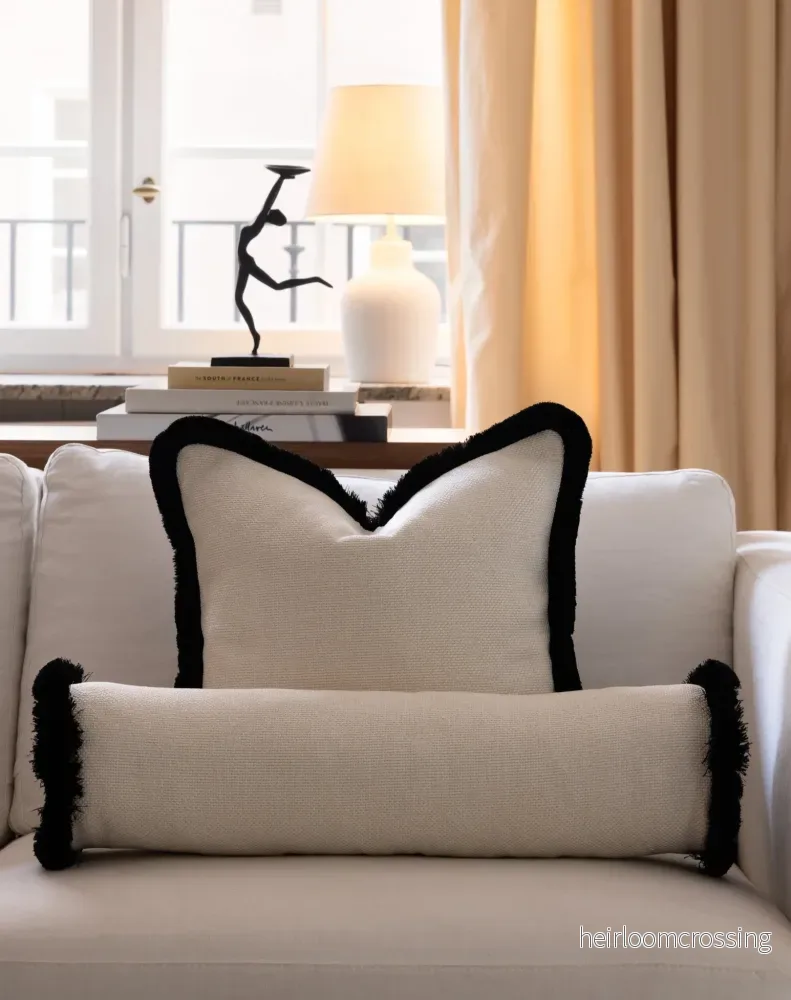 Pillow cover - The Cigar Pillow Case - Ivory White with Black Fringe - Bild 2
