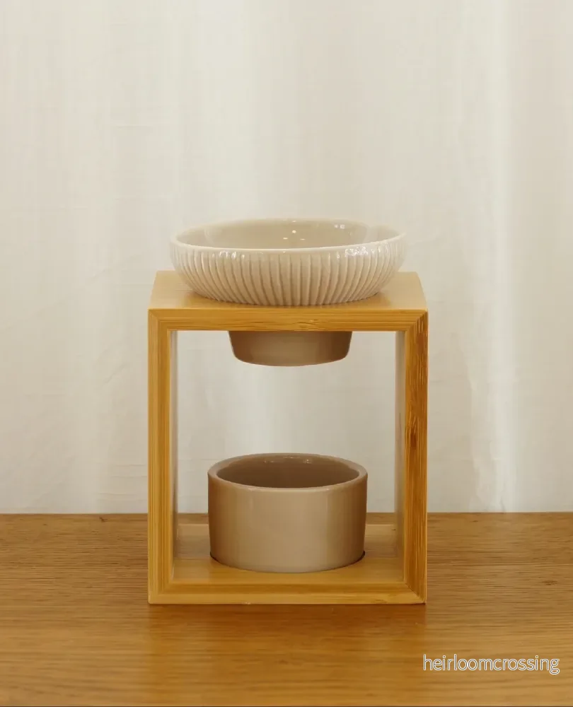 Modern rustik aromalampa i bambu och keramik (beige)