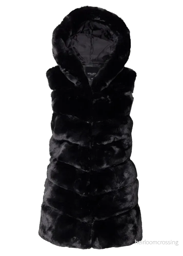 HOLLIES Isabel Faux fur Väst med luva Svart HOLLIES Isabel Faux fur Väst med luva Svart