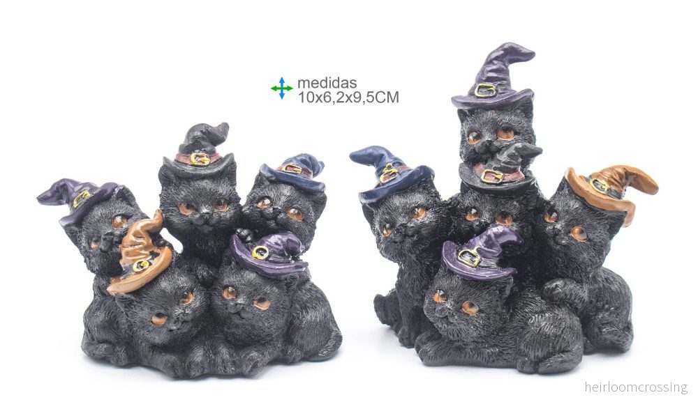 Wicca-inspirerade kattfigurer i resin – 10 × 6,2 × 9,5 cm