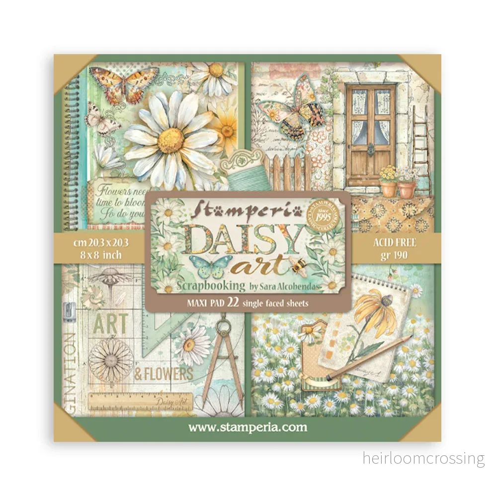 8”x8” (20.3×20.3 cm) Paper Pad 22 single sided printed paper sheets – Daisy Art
