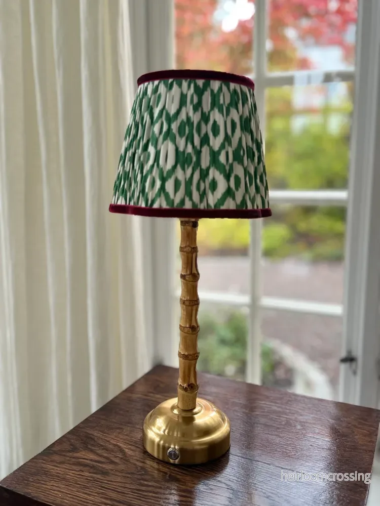 Antibes - Rechargeable Table Lamp (Green Ikat Velvet Trim)