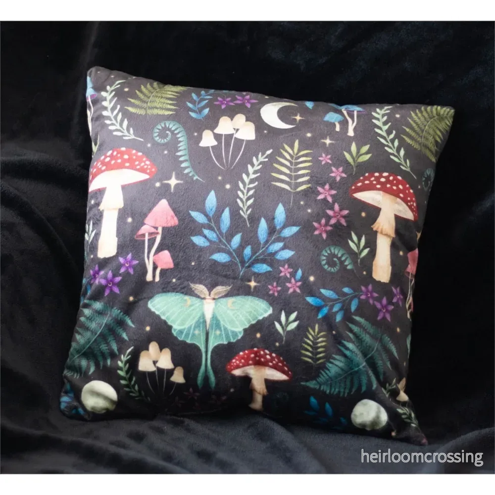 Dark Forest Mushroom & Moth Cushion – Square Dark Forest Mushroom & Moth Cushion – Square