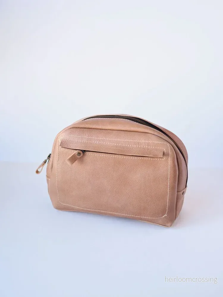 Necessär i Läder – Beige – Handgjord - Bild 3