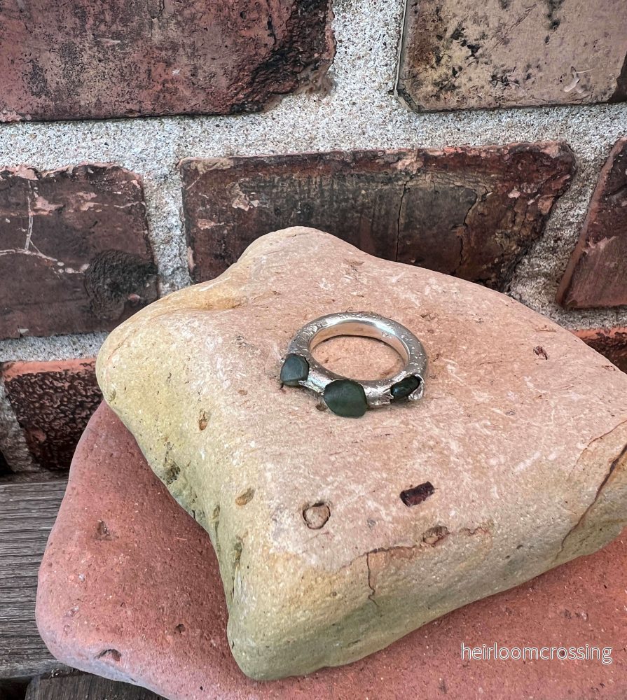 Silverring med strandglas