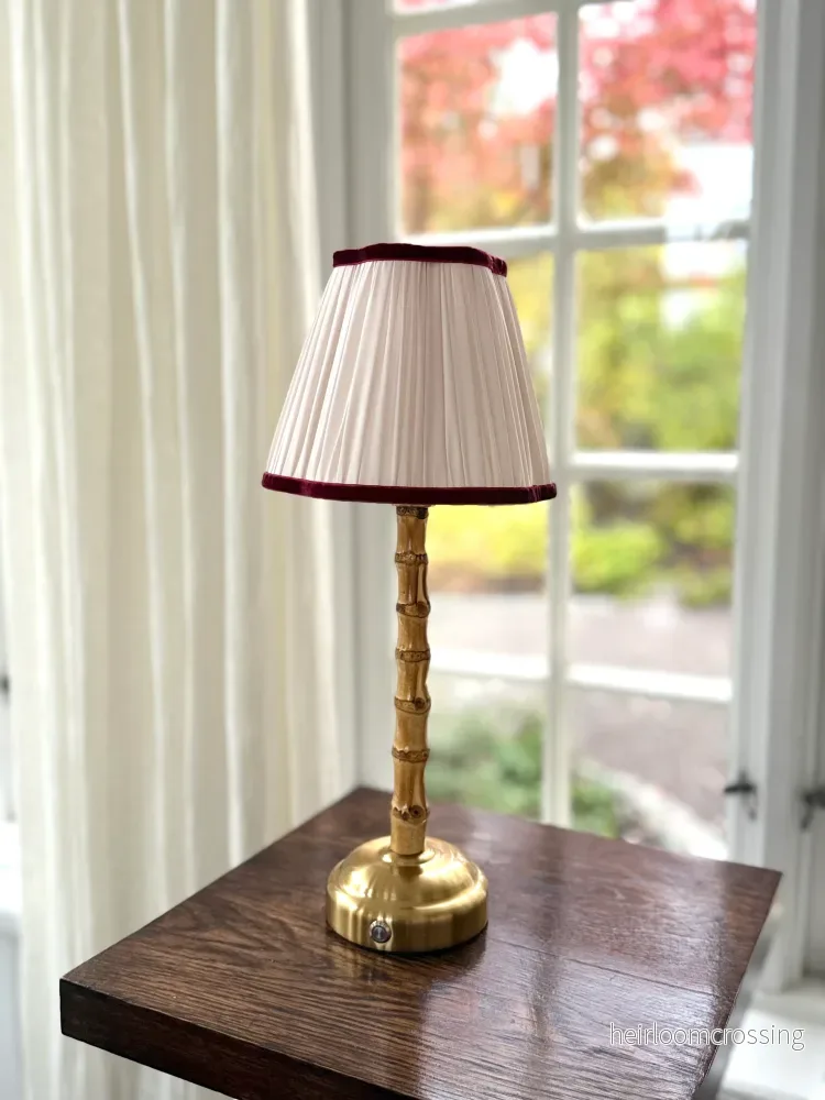 Antibes – Rechargeable Table Lamp (Ivory with Burgundy Trim)