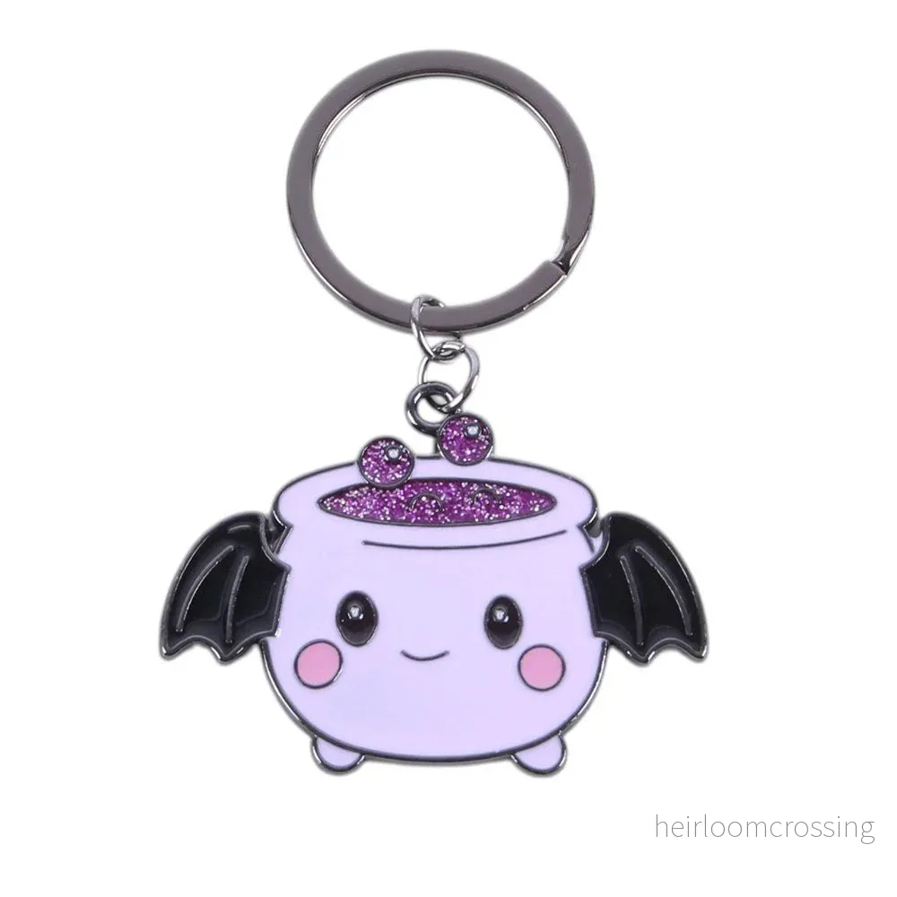 Candy Cauldron Bat Wing Cauldron Glitter Enamel Keyring - Bild 3