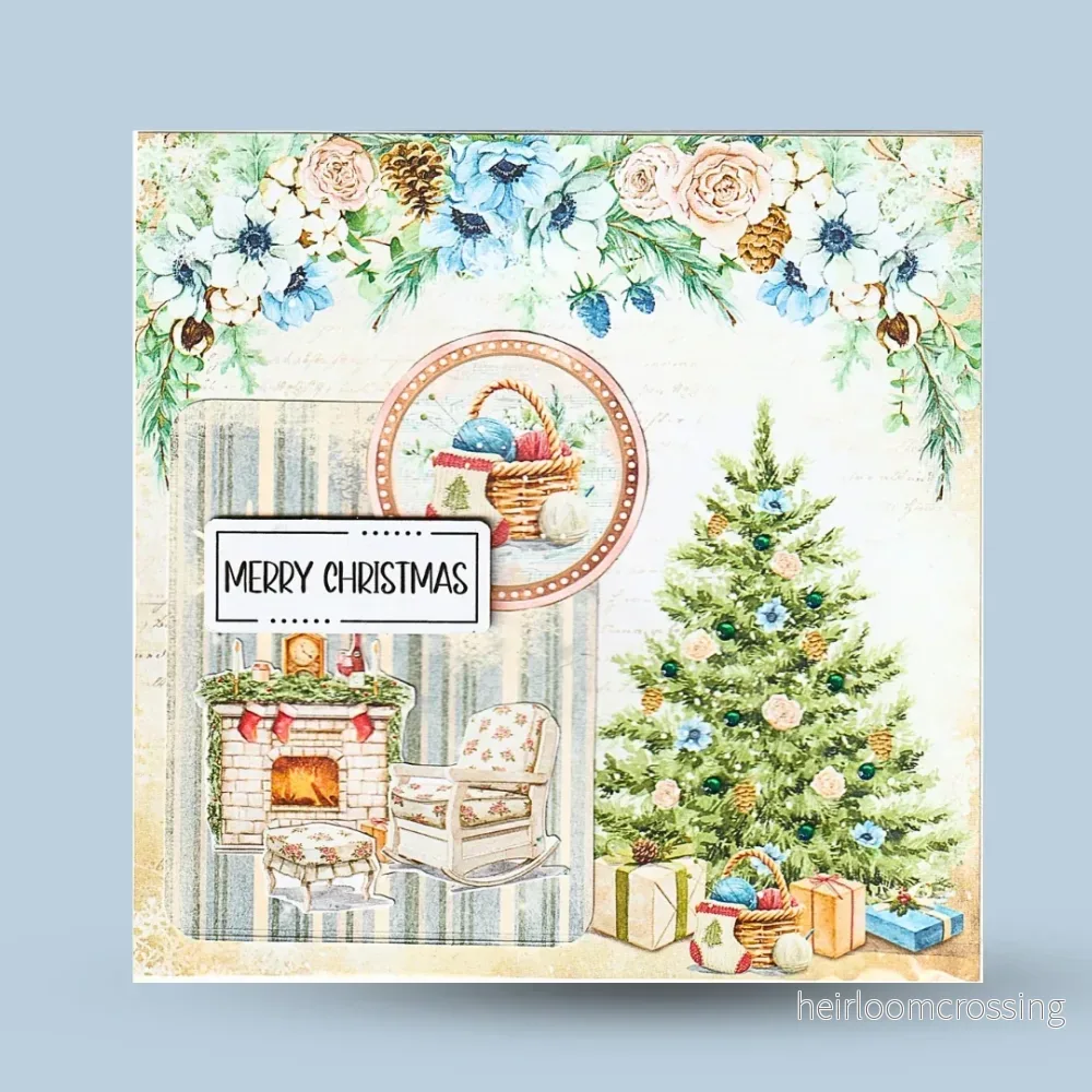 Julkort 15×15: ”Merry christmas”, julgran