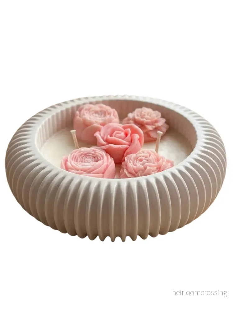 Ribbed Blossom" Dual-Wick Peony & Rose Ribbed Bowl Candle