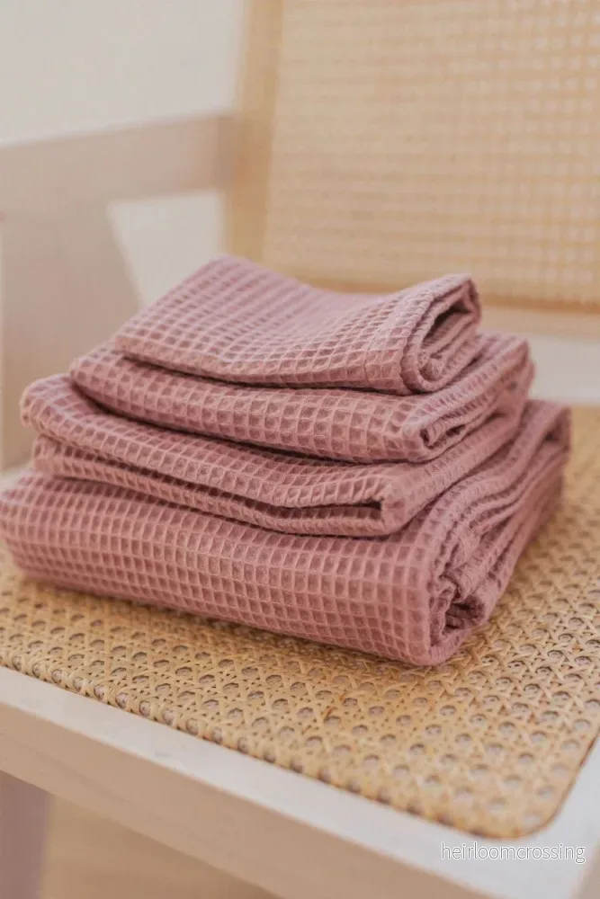 Våffelvävd Bomullshandduk – Rosa - Bild 2