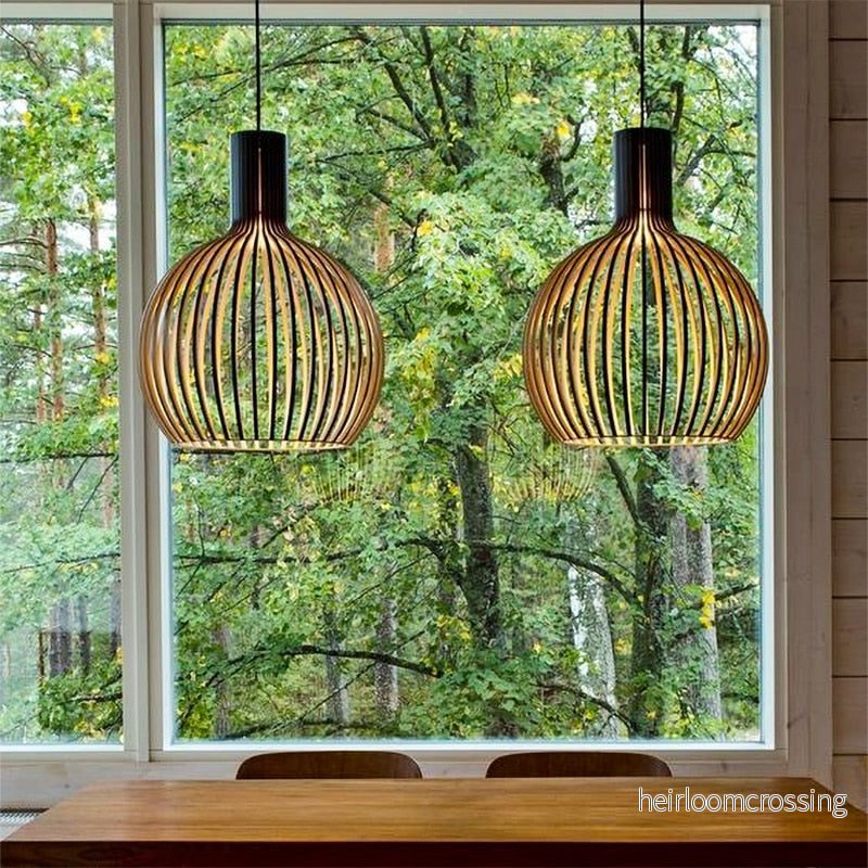 Handgjord trähängande lampa - RustikAura - Bild 2