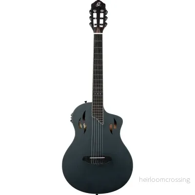 Klassisk gitarr med mick, tunn kropp, smal hals, satin svart finish