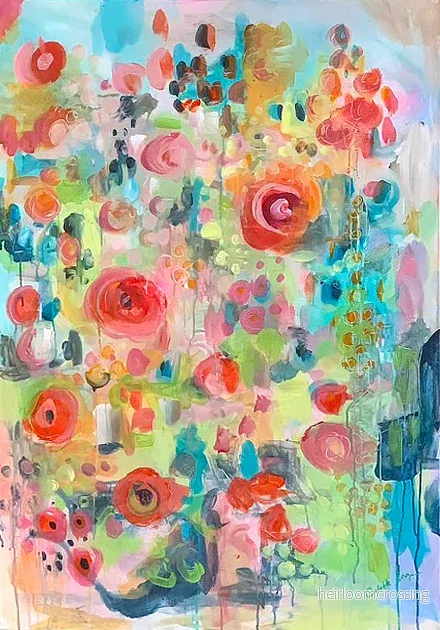 En bädd av blommor – originalmålning