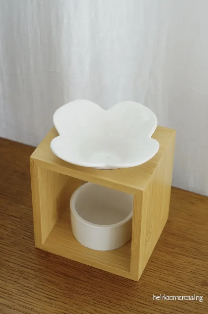 Modern rustik aromalampa i bambu och keramik (vit) - Bild 2