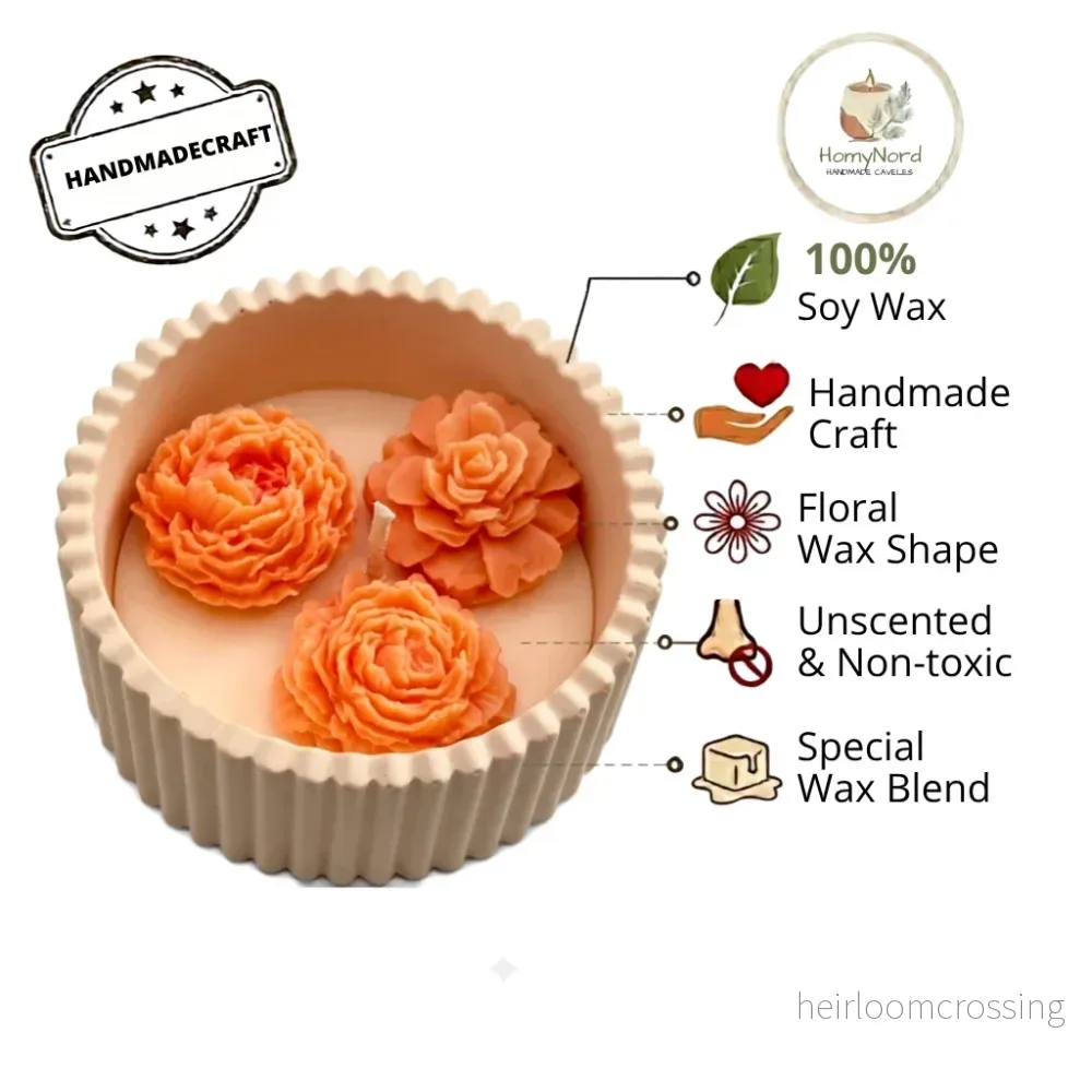 Handmade Ribbed Peony Soy Candle | Vegan Floral Home Decor - Bild 3