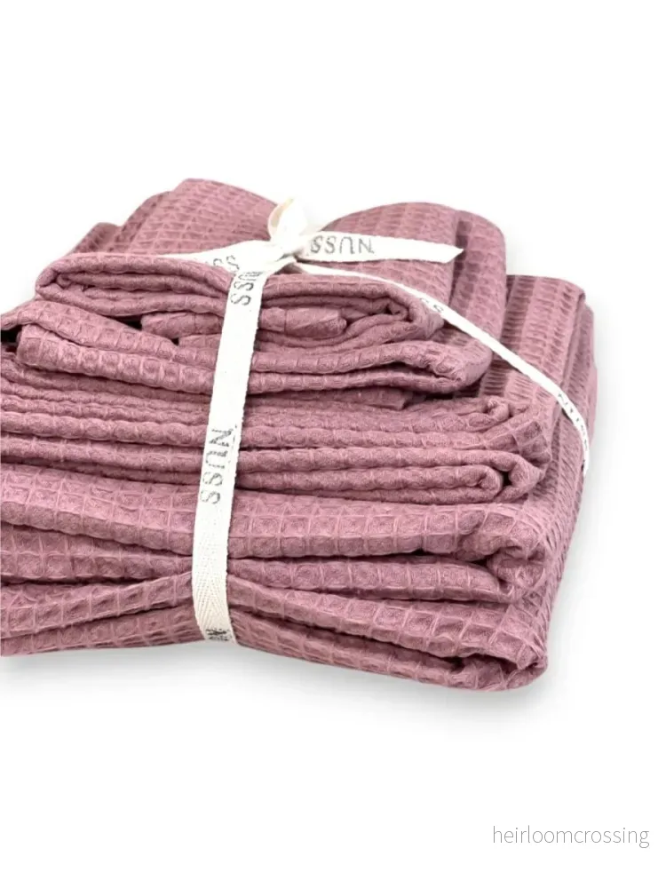 Våffelvävd Bomullshandduk – Rosa - Bild 3