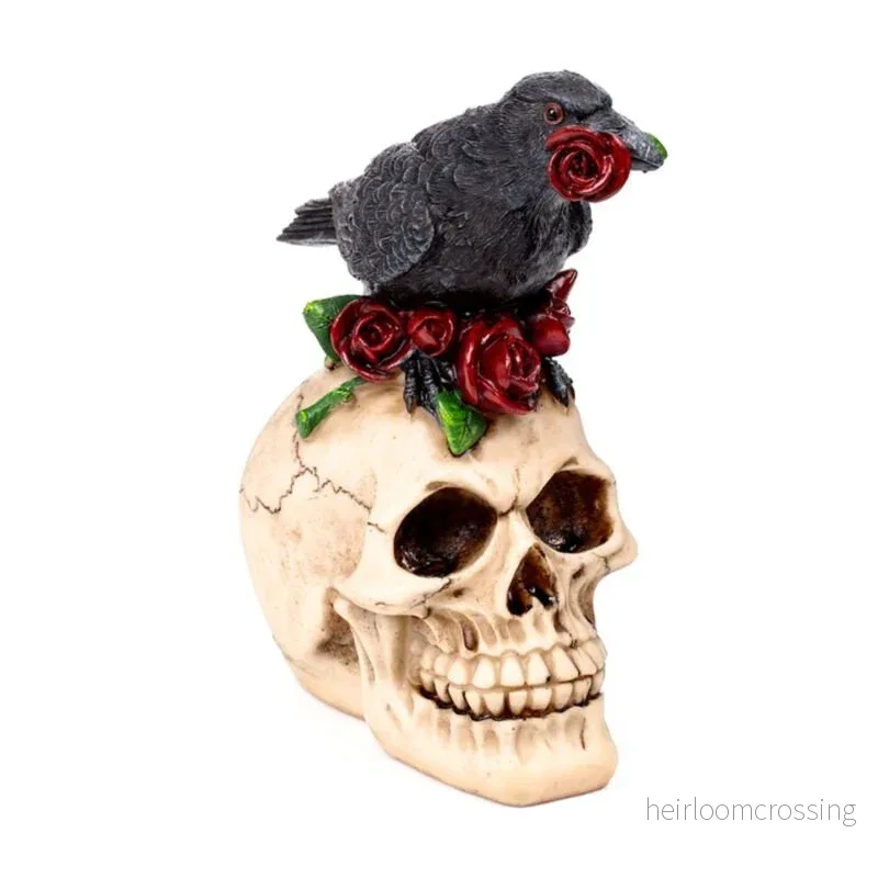 Skull With Raven & Red Roses