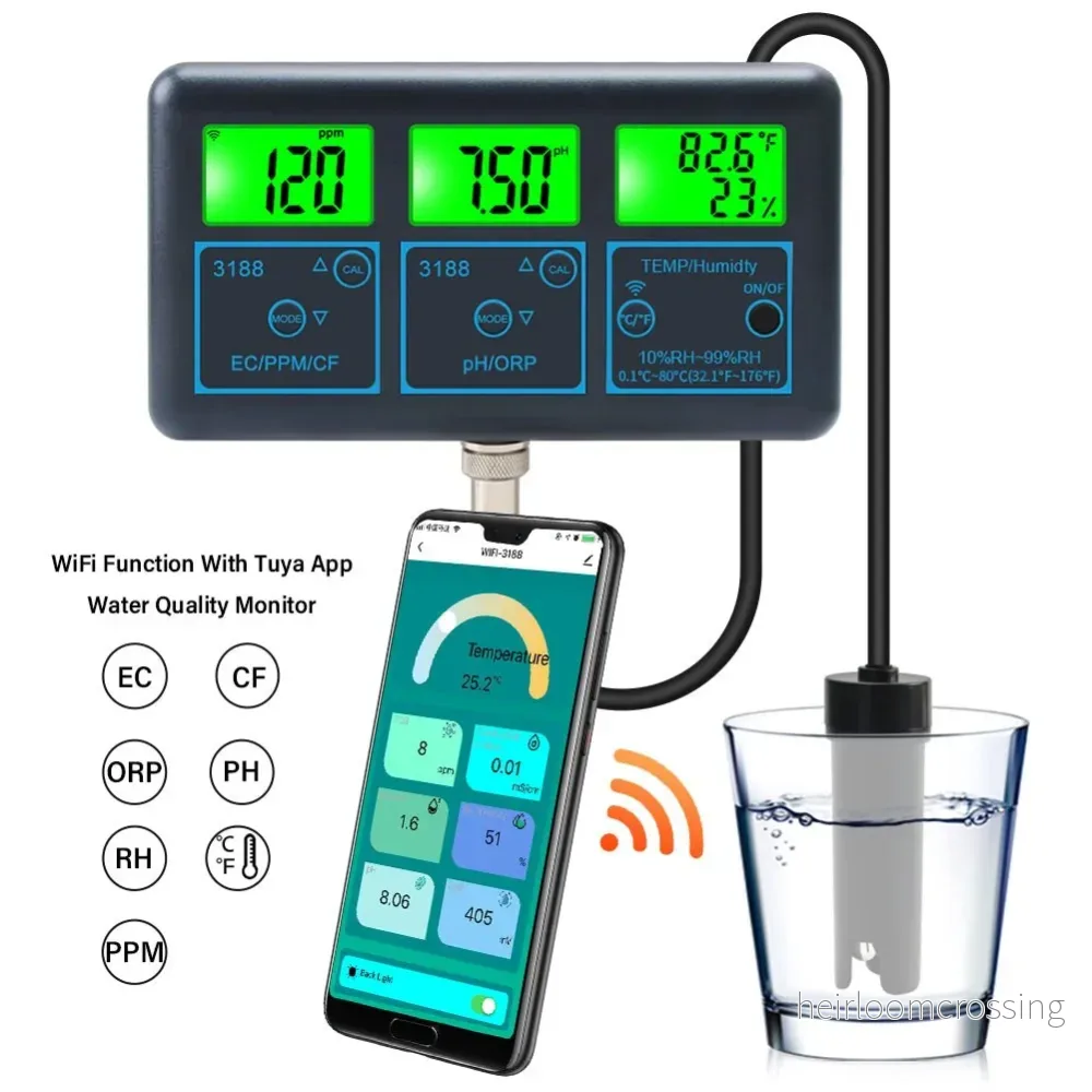 Digital mätare med Smart APP som mäter: PH, EC, ORP, TDS, RH%, CF & Temp Digital mätare med Smart APP som mäter: PH, EC, ORP, TDS, RH%, CF & Temp