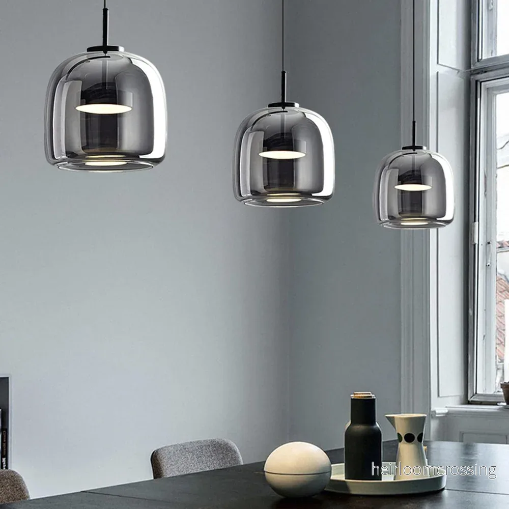 Pendellampa i tonat glas – retro taklampa i bärnsten, rök eller klart glas - Bild 3