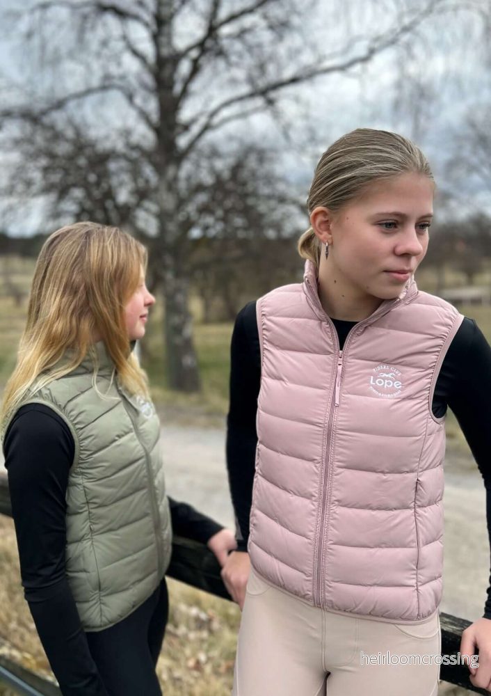 TEAM VEST - Ridväst i Dun för juniorryttare puderrosa & gröngrå - Bild 3