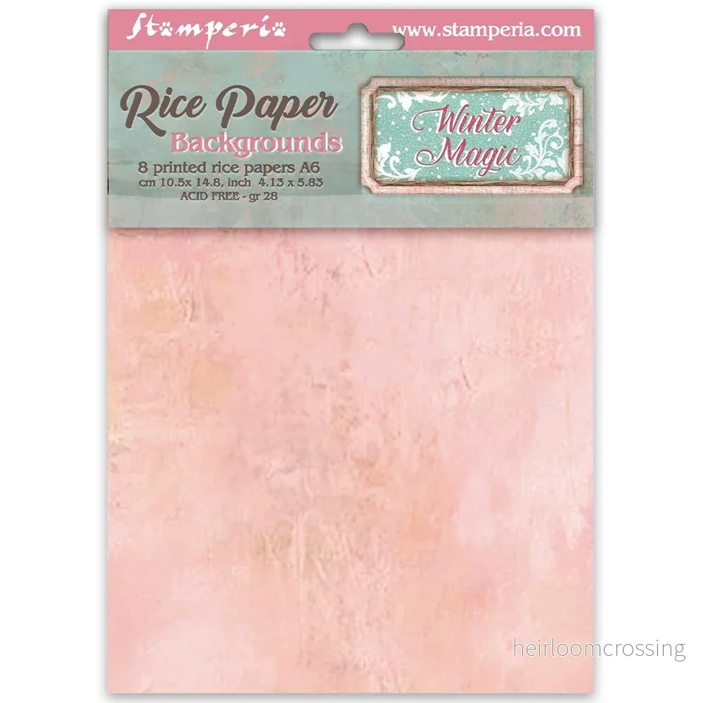 Printed 8 Rice paper A6 backgrounds selection for Art and Craft – Winter Magic