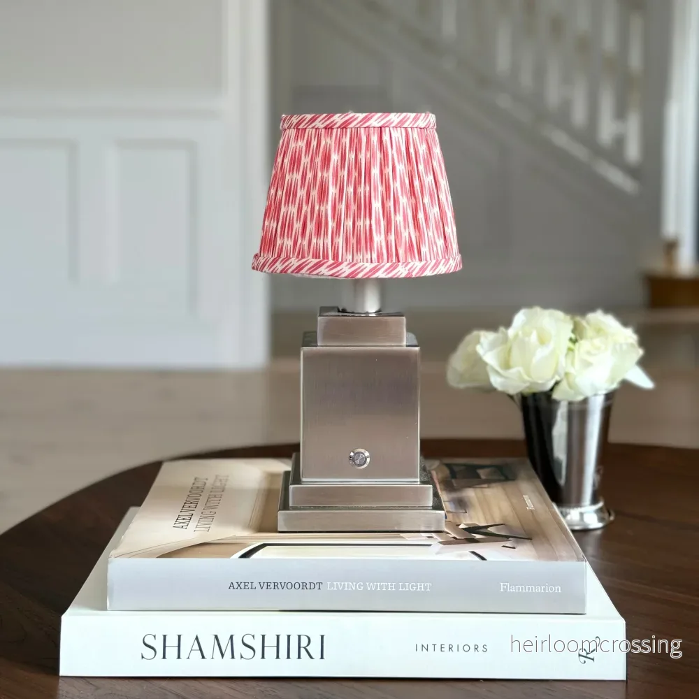 Von Norten Athena Silver Rechargeable Table Lamp (Red Ikat)
