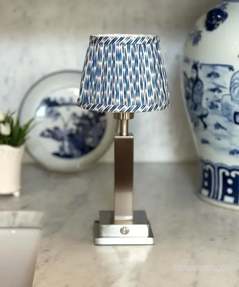 Von Norten Athena Slim Silver Rechargeable Table Lamp (Blue Ikat)