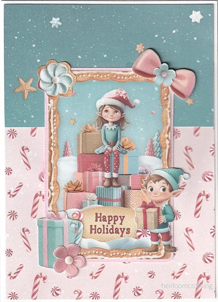 Handgjort gratulationskort i storlek A6, ”Happy Holidays”
