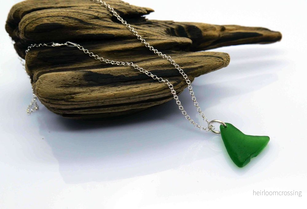 Silverhalsband med strandglas Gröna Hjärtat - Bild 2