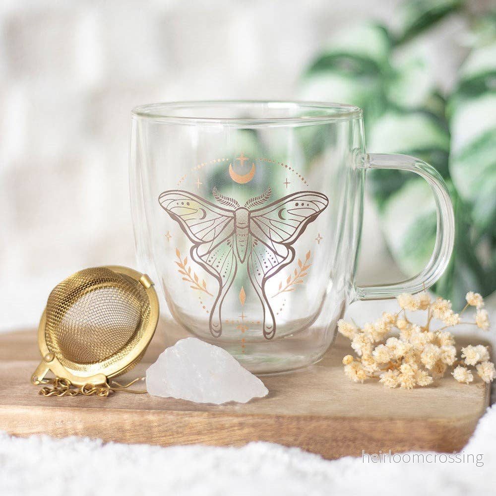 Glasmugg med Tesil med Bergkristall – Light Luna Moth - Bild 2