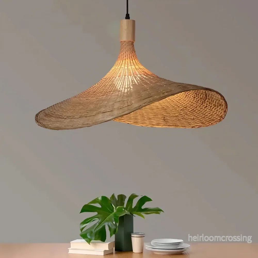 Pendellampa i handflätad bambu – taklampa i naturmaterial - Bild 2