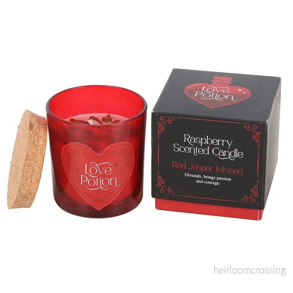 Love Potion-ljus - Hallondoftande med Jaspiskristaller - Bild 2